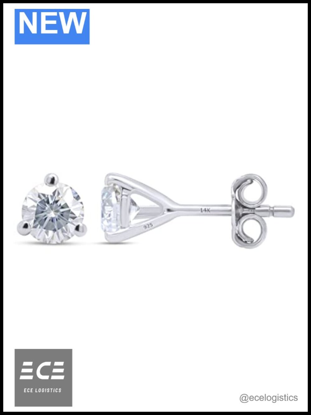 1.50 Ct Moissanite Stud Earrings 14K White Gold Post 925 Sterling Silver 6mm